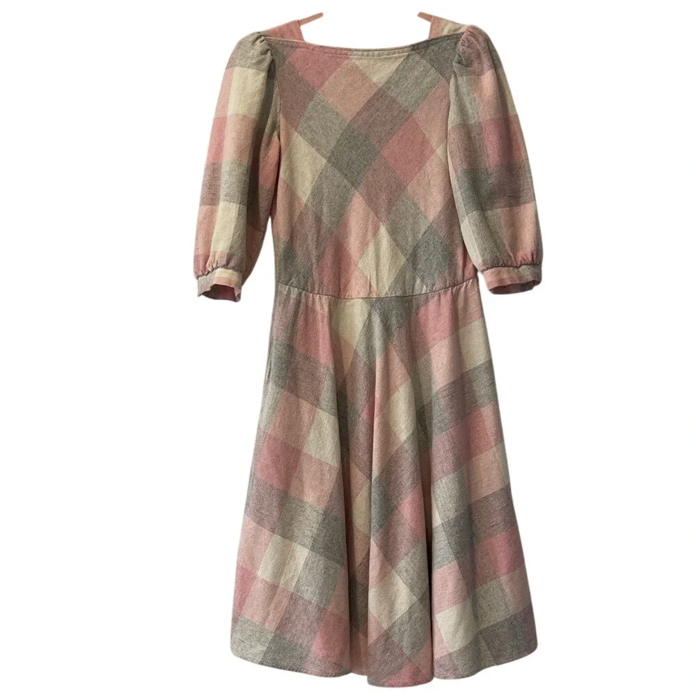 Pea Patch New York Vintage Pink‎ plaid Dress XS Small